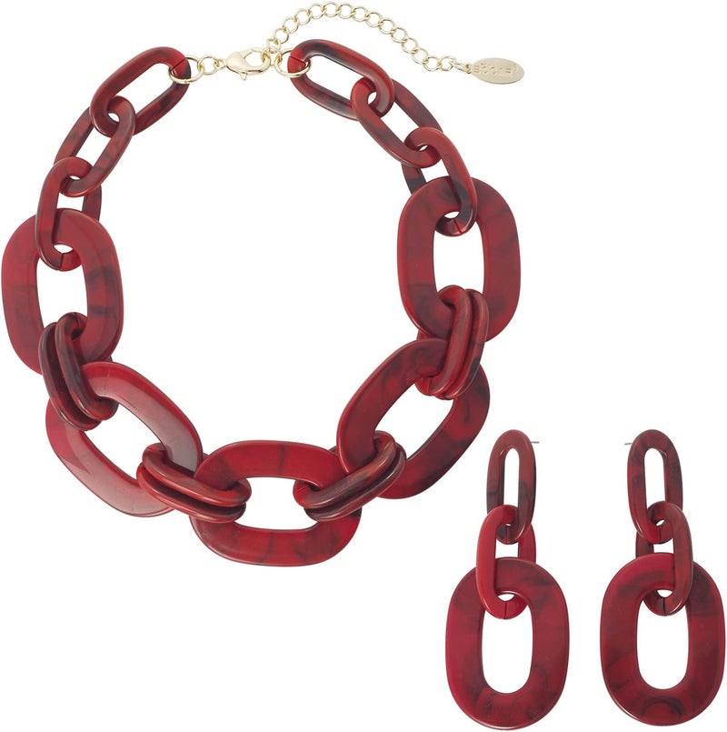 Bocar Acrylic Chunky Statement Necklace for Women Cube Link Chain Collar Necklace and Hoop Earrings Costome Jewelry Set - Image 1